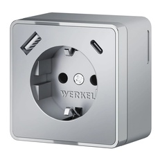 Изображение Розетка с заземлением, шторками и USB тип A+C Gallant (серебряный) W5071706