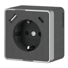 Изображение Розетка с заземлением, шторками и USB тип A+C Gallant (графит рифленый) W5071704