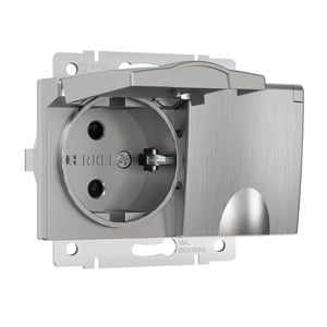 Изображение Розетка двойная влагозащ. с зазем. с защит. крышками и шторками (серебряный рифленый) W1172209