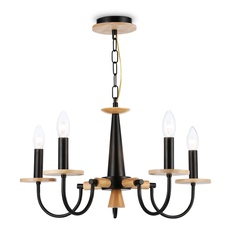 Изображение Подвесная люстра TR9593/5 BK/LW черный/светлое дерево E14/5 max 40W D555*660
