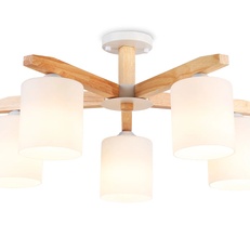 Изображение Подвесная люстра TR83113/5 WH/LW белый/светлое дерево E27/5 max 40W D700*325