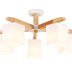 Изображение Подвесная люстра TR83118/5 WH/LW белый/светлое дерево E27/5 max 40W D700*325