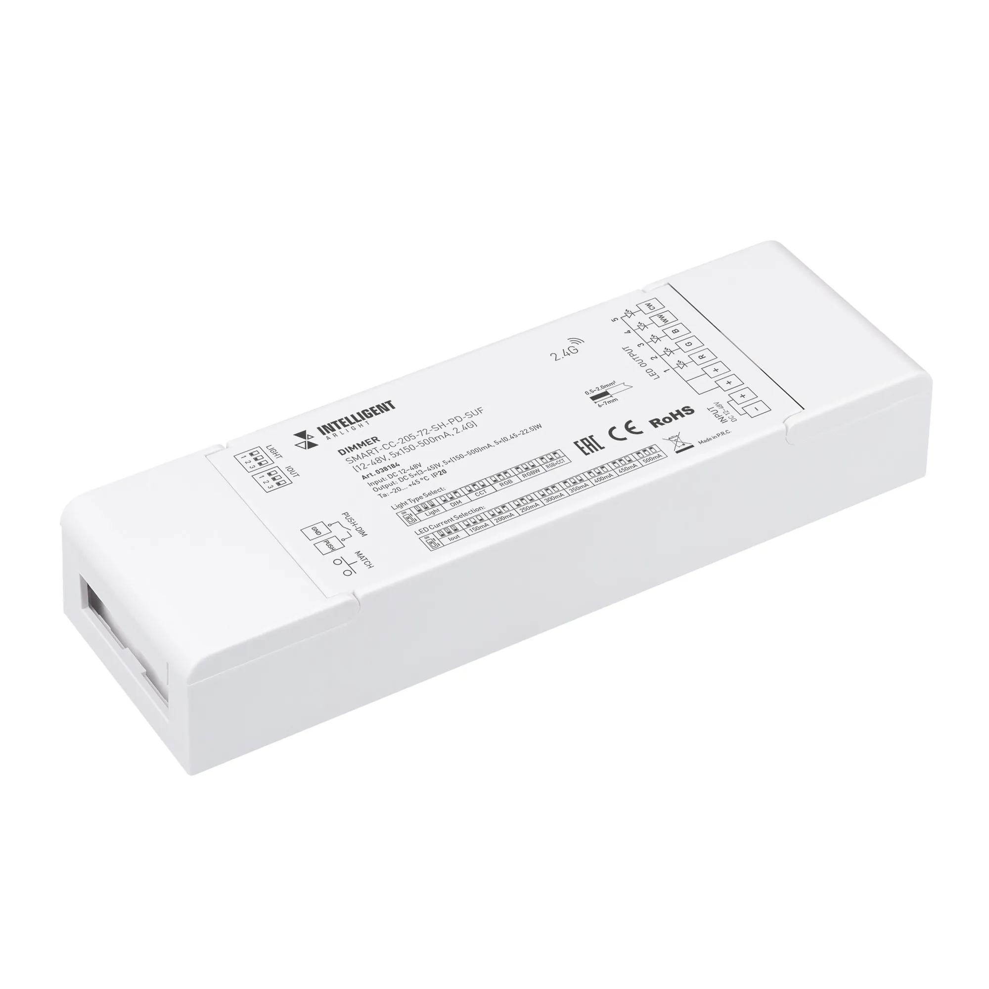 INTELLIGENT ARLIGHT Диммер SMART-CC-205-72-SH-PD-SUF (12-48V, 5x150-500mA, 2.4G) (IARL, IP20 Пластик, 5 лет) - Изображение