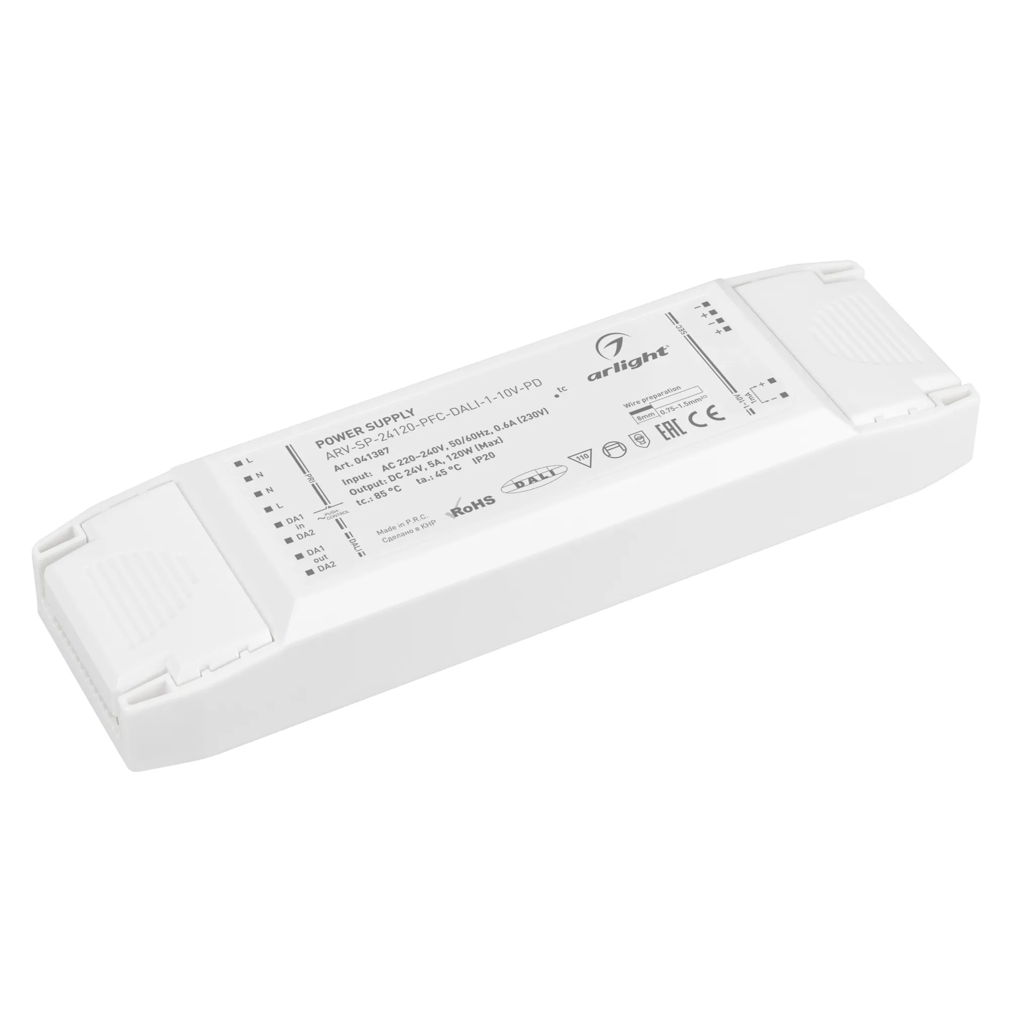 Блок питания ARV-SP-24120-PFC-DALI-1-10V-PD (24V, 5A, 120W) (Arlight, IP20 Пластик, 5 лет) - Изображение