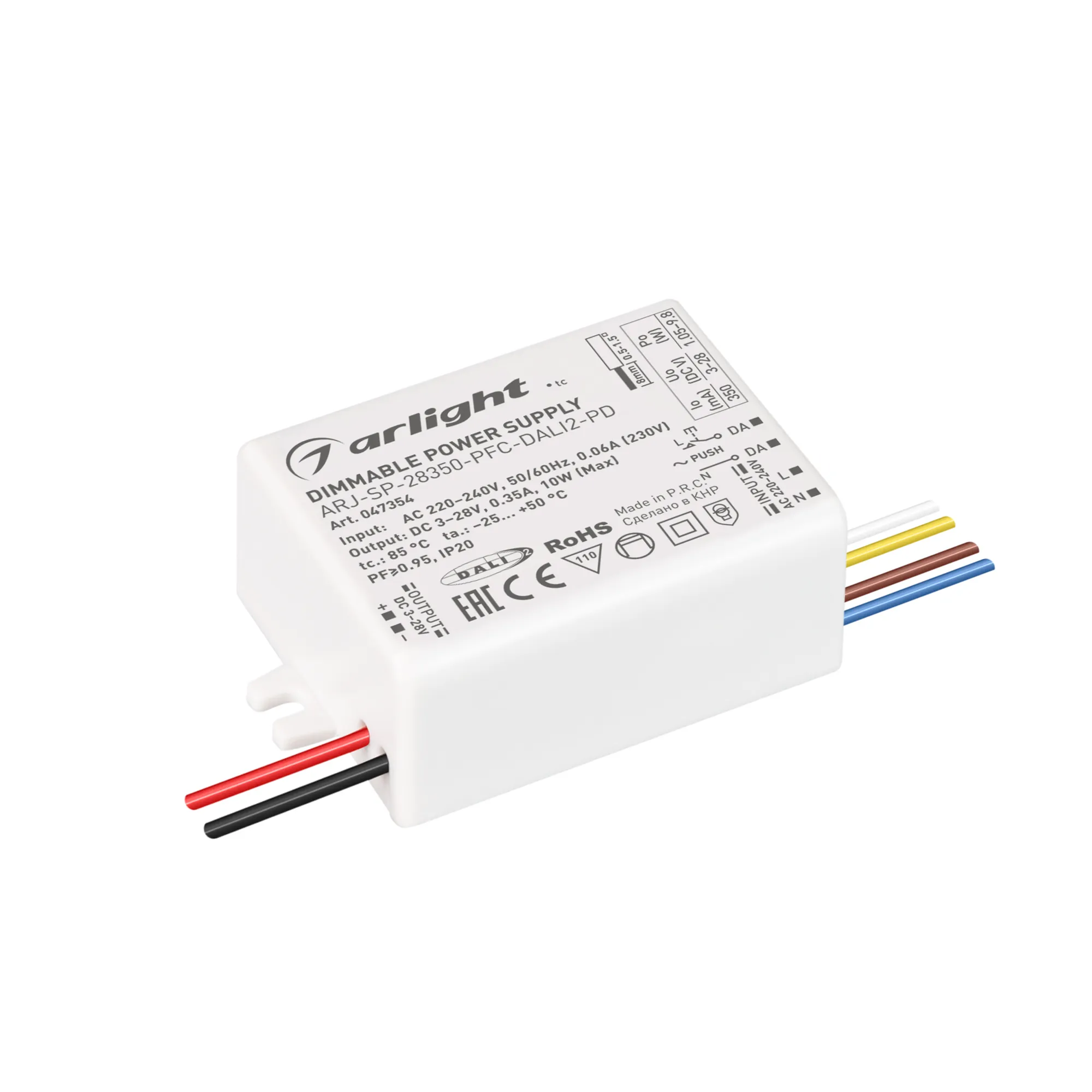 Блок питания ARJ-SP-28350-PFC-DALI2-PD (10W, 3-28V, 350mA) (Arlight, IP20 Пластик, 5 лет) - Изображение