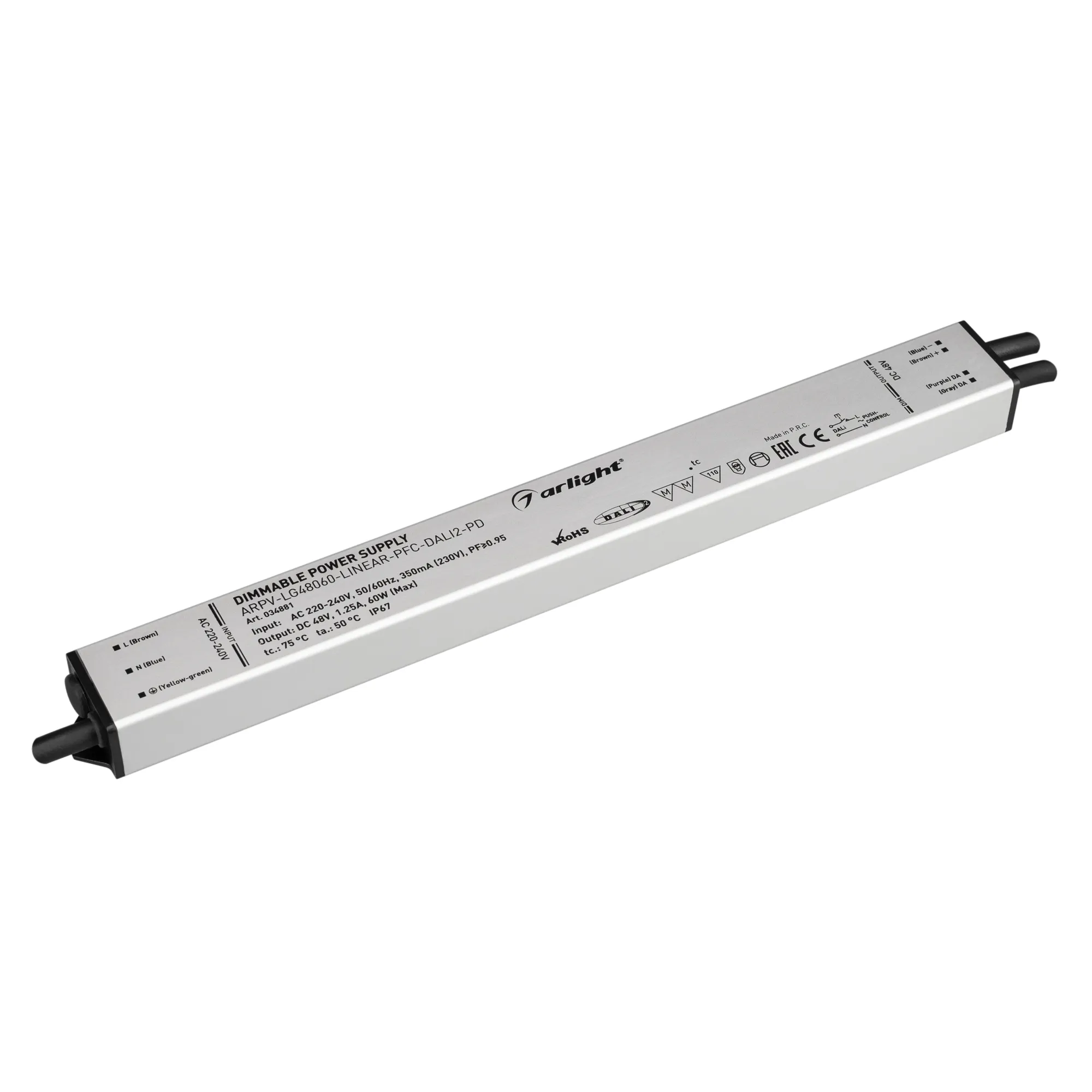 Блок питания ARPV-LG48060-LINEAR-PFC-DALI2-PD (48V, 1.25A, 60W) (Arlight, IP67 Металл, 5 лет) - Изображение