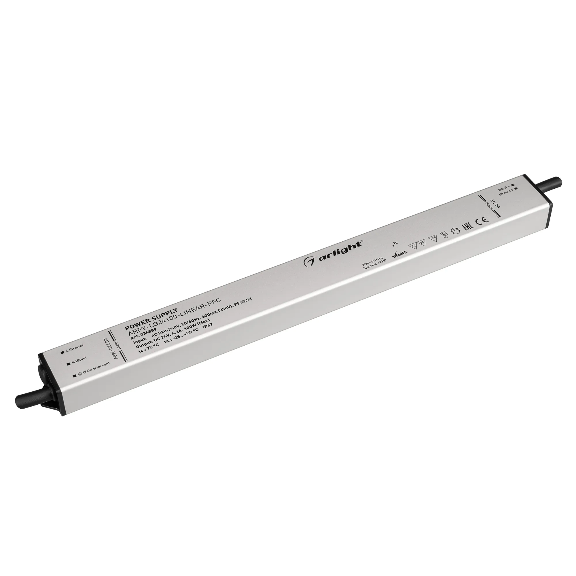 Блок питания ARPV-LG24100-LINEAR-PFC (24V, 4.2A, 100W) (Arlight, IP67 Металл, 5 лет) - Изображение