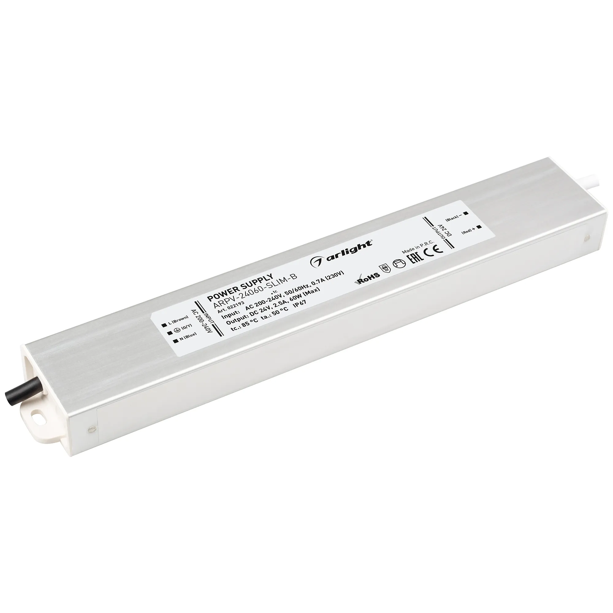 Блок питания ARPV-24060-SLIM-B (24V, 2.5A, 60W) (Arlight, IP67 Металл, 3 года) - Изображение
