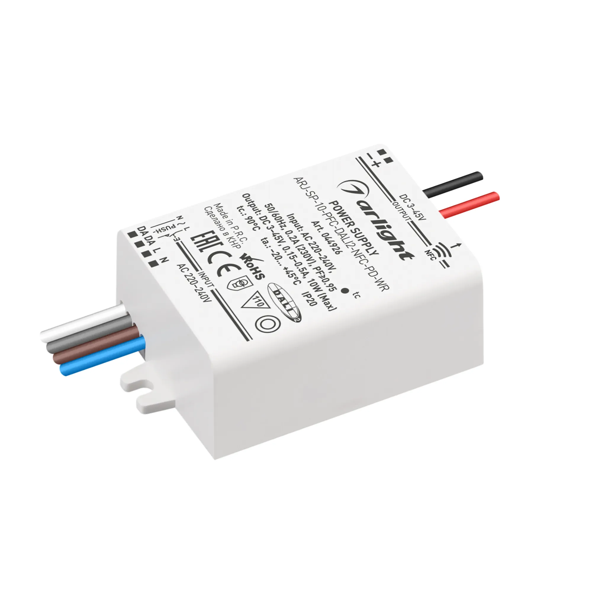 Блок питания ARJ-SP-10-PFC-DALI2-NFC-PD-WR (10W, 3-45V, 0.15-0.5A) (Arlight, IP20 Пластик, 5 лет) - Изображение