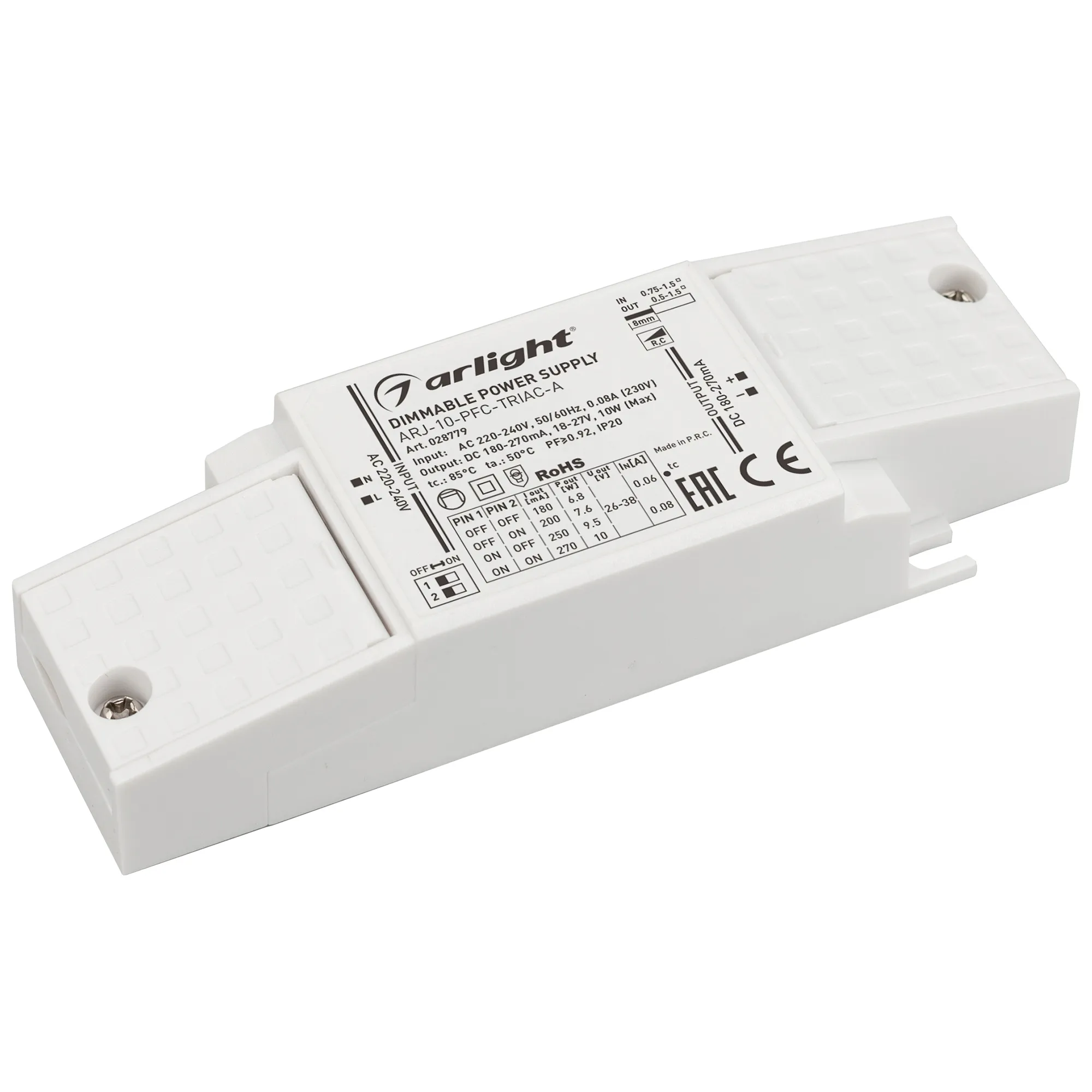 Блок питания ARJ-10-PFC-TRIAC-A (10W, 180-270mA) (Arlight, IP20 Пластик, 5 лет) - Изображение