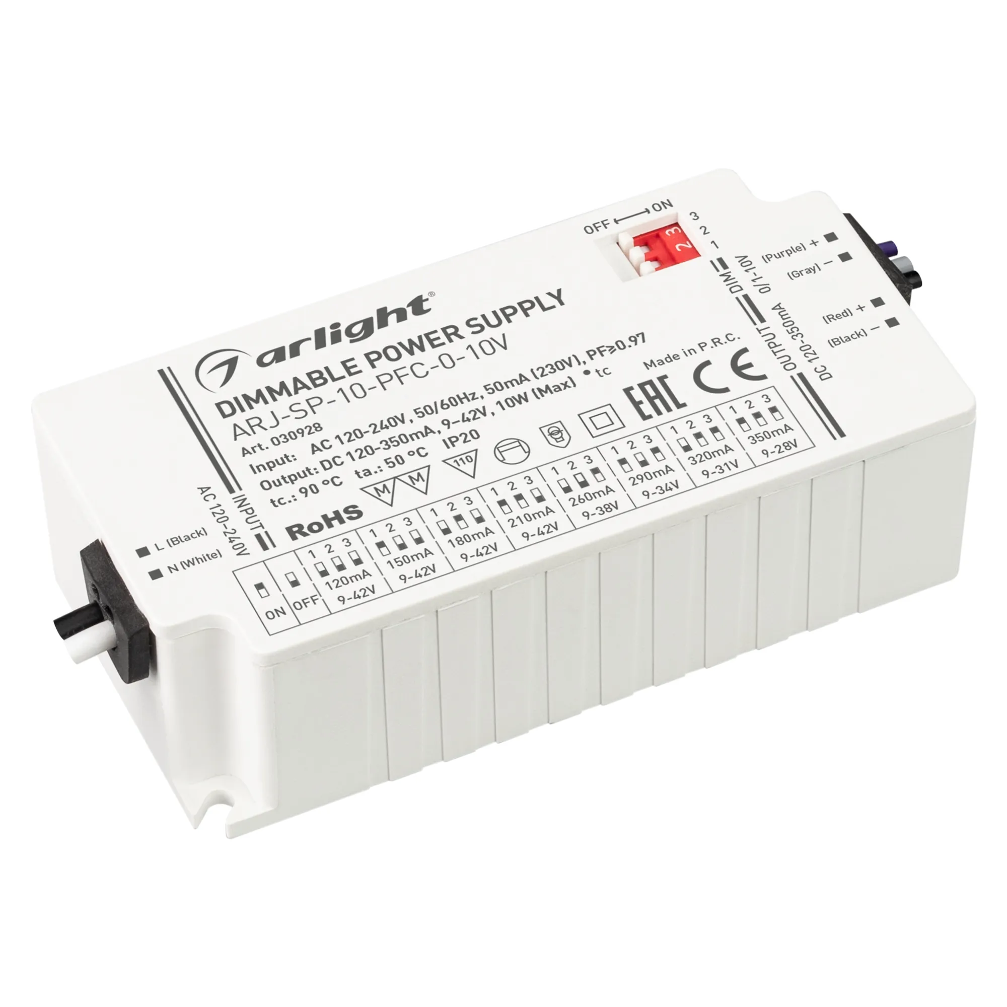 Блок питания ARJ-SP-10-PFC-0-10V (10W, 120-350mA) (Arlight, IP20 Пластик, 5 лет) - Изображение