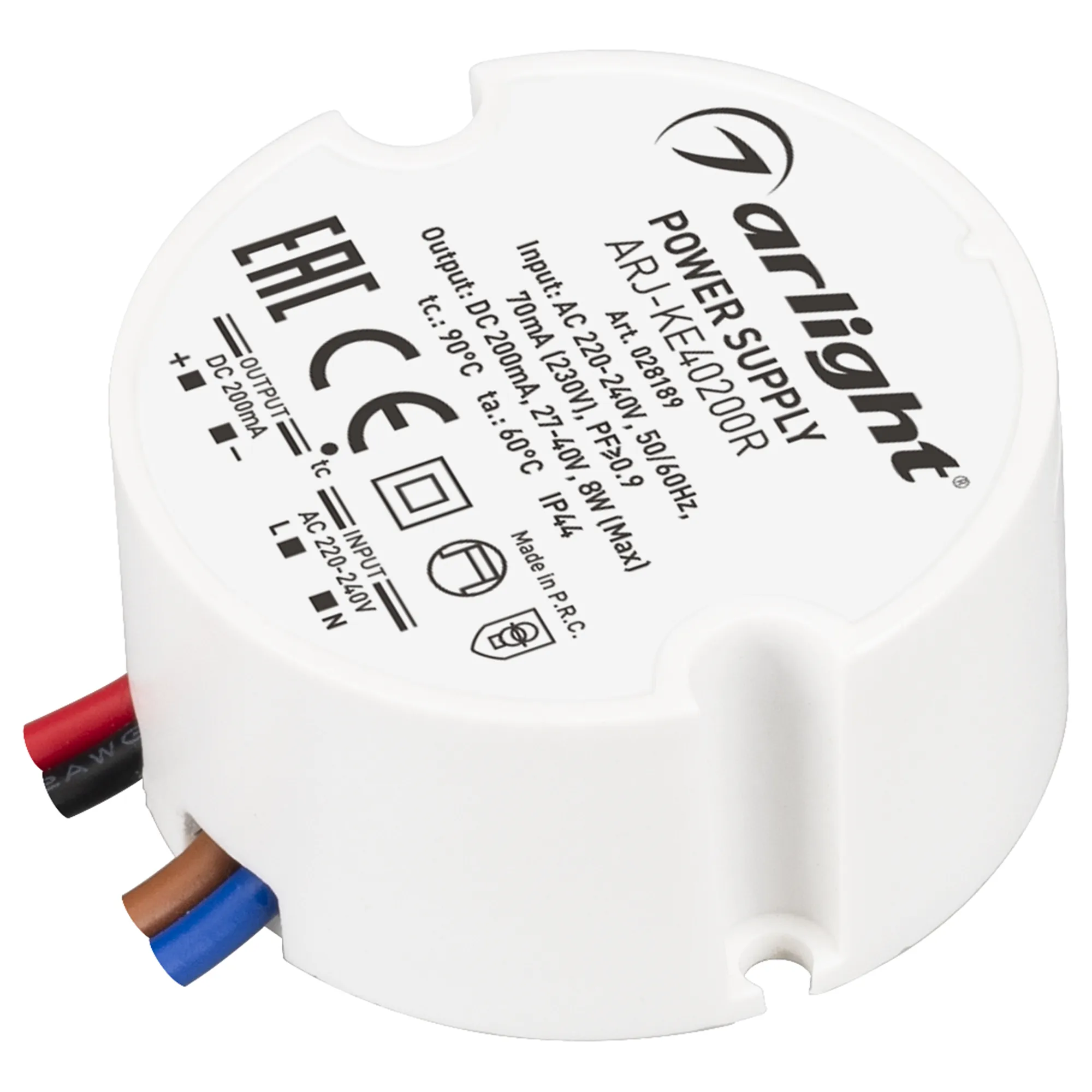 Блок питания ARJ-KE40200R (8W, 200mA, PFC) (Arlight, IP44 Пластик, 5 лет) - Изображение