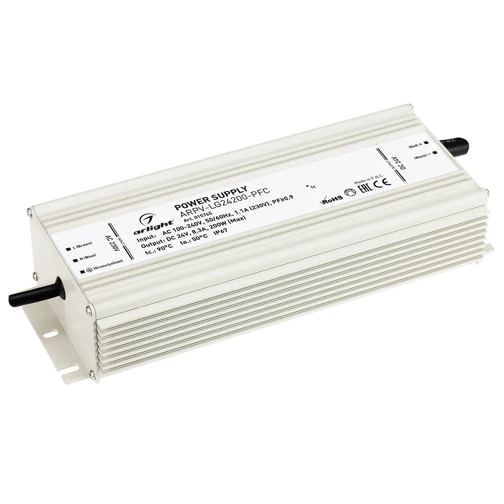 Блок питания ARPV-LG24200-PFC (24V, 8.3A, 200W) (Arlight, IP67 Металл, 5 лет) - Изображение