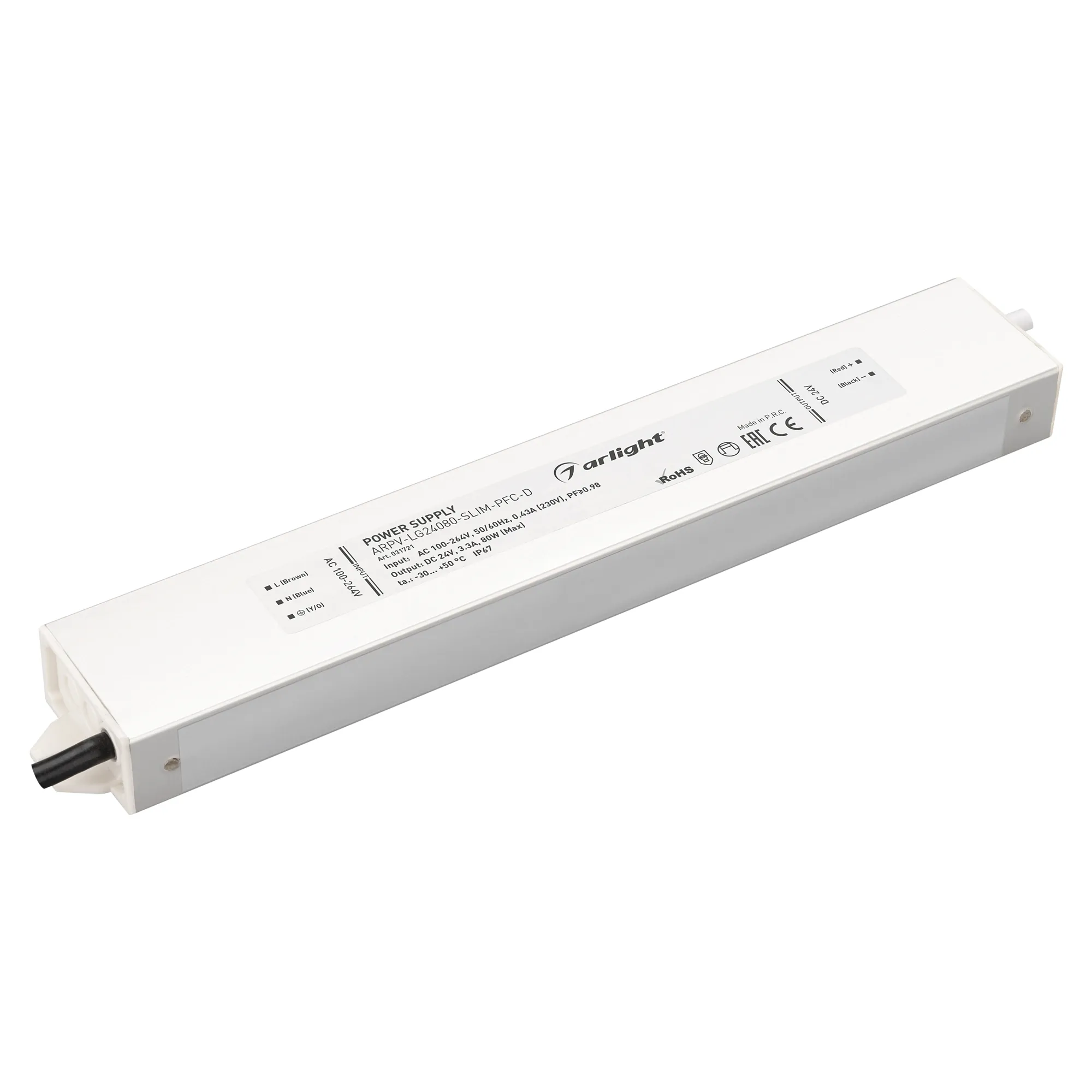 Блок питания ARPV-LG24080-SLIM-PFC-D (24V, 3.3A, 80W) (Arlight, IP67 Металл, 5 лет) - Изображение