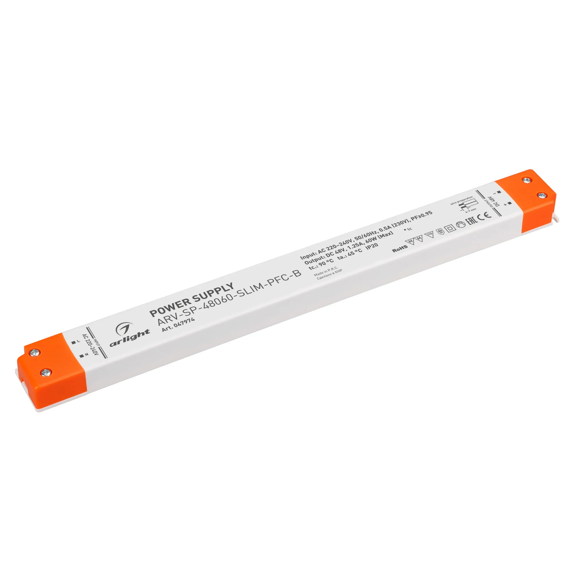 Блок питания ARV-SP-48060-SLIM-PFC-B (48V, 1.25A, 60W) (Arlight, IP20 Пластик, 5 лет) - Изображение