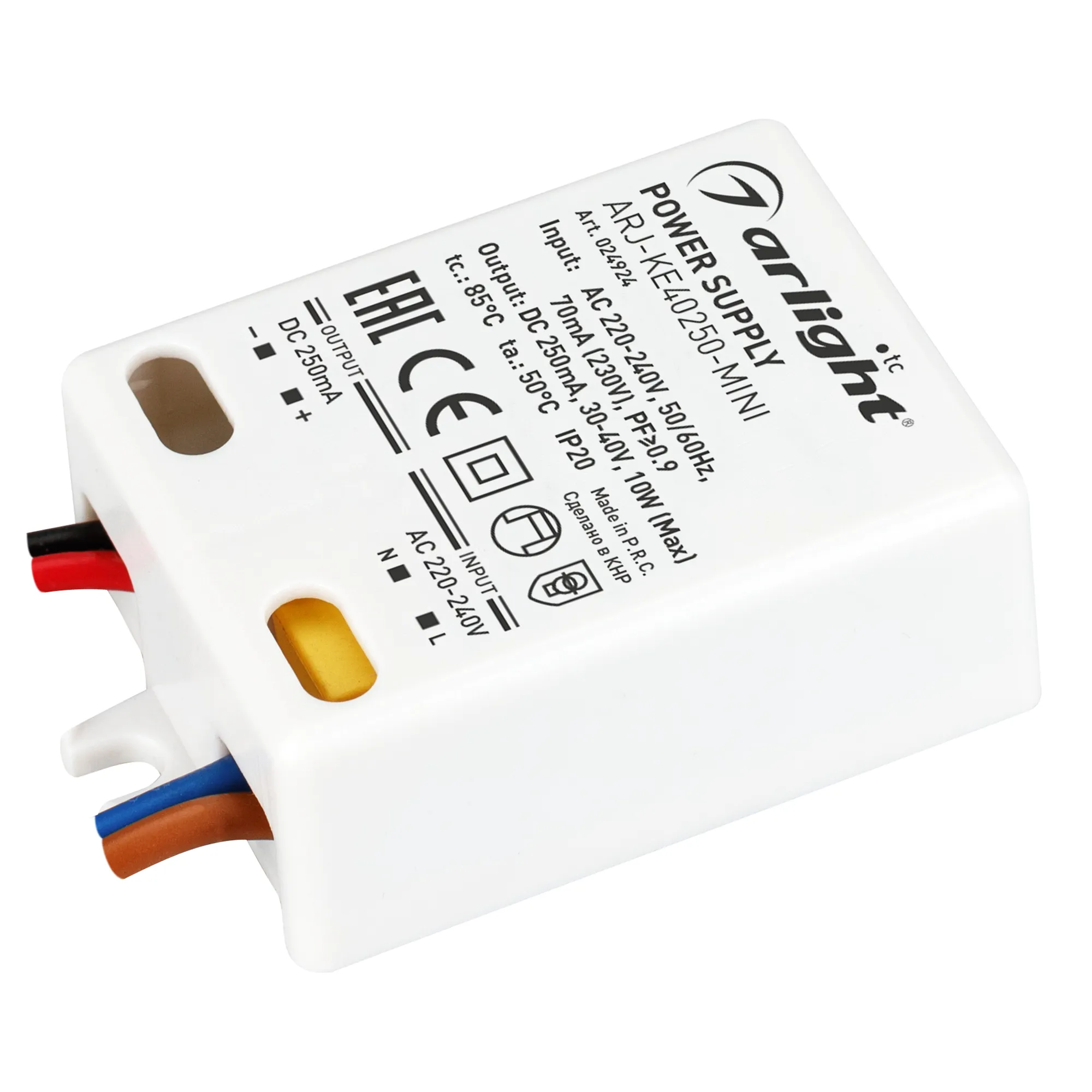Блок питания ARJ-KE40250-MINI (10W, 250mA, PFC) (Arlight, IP20 Пластик, 5 лет) - Изображение