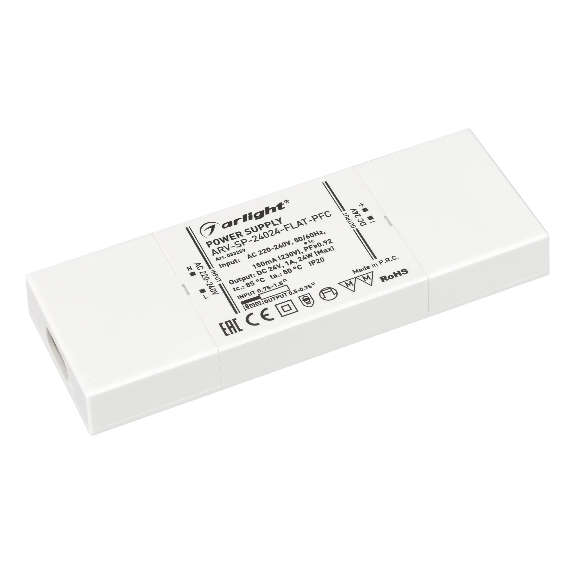 Блок питания ARV-SP-24024-FLAT-PFC (24V, 1A, 24W) (Arlight, IP20 Пластик, 5 лет) - Изображение