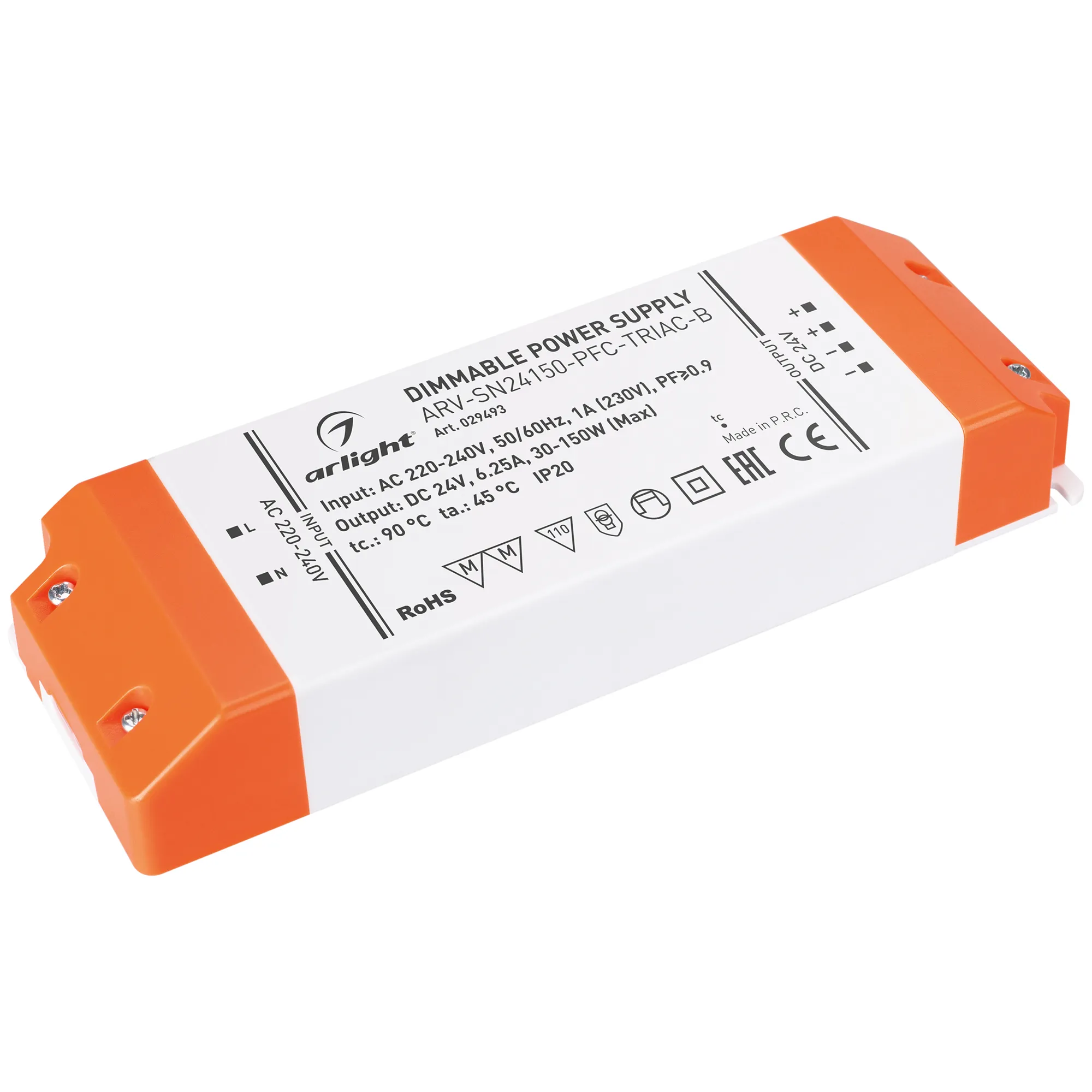 Блок питания ARV-SN24150-PFC-TRIAC-B (24V, 6.25A, 150W) (Arlight, IP20 Пластик, 3 года) - Изображение