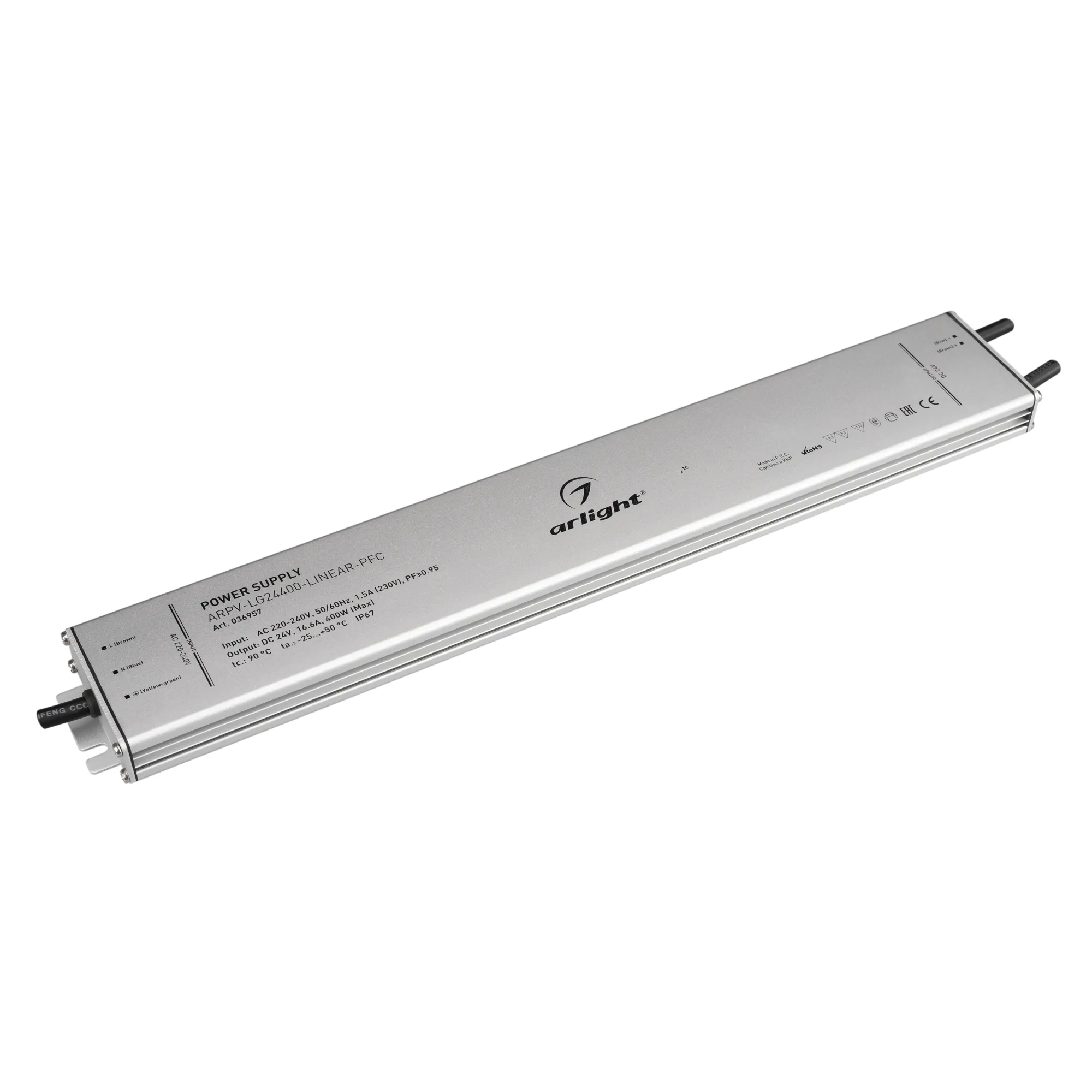 Блок питания ARPV-LG24400-LINEAR-PFC (24V, 16.6A, 400W) (Arlight, IP67 Металл, 5 лет) - Изображение