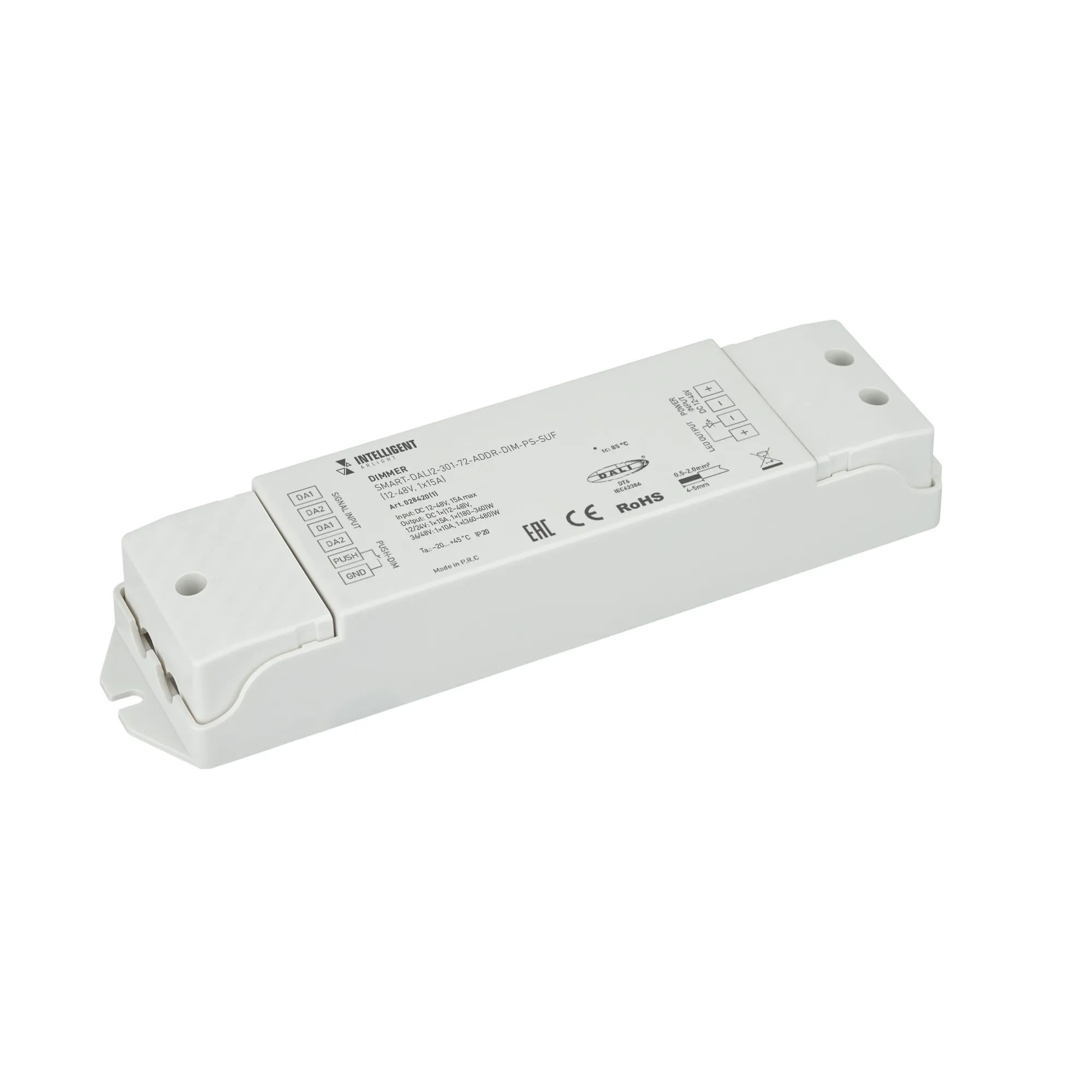 INTELLIGENT ARLIGHT Диммер SMART-DALI2-301-72-ADDR-DIM-PS-SUF (12-48V, 1x15A) (IARL, IP20 Пластик, 5 лет) - Изображение