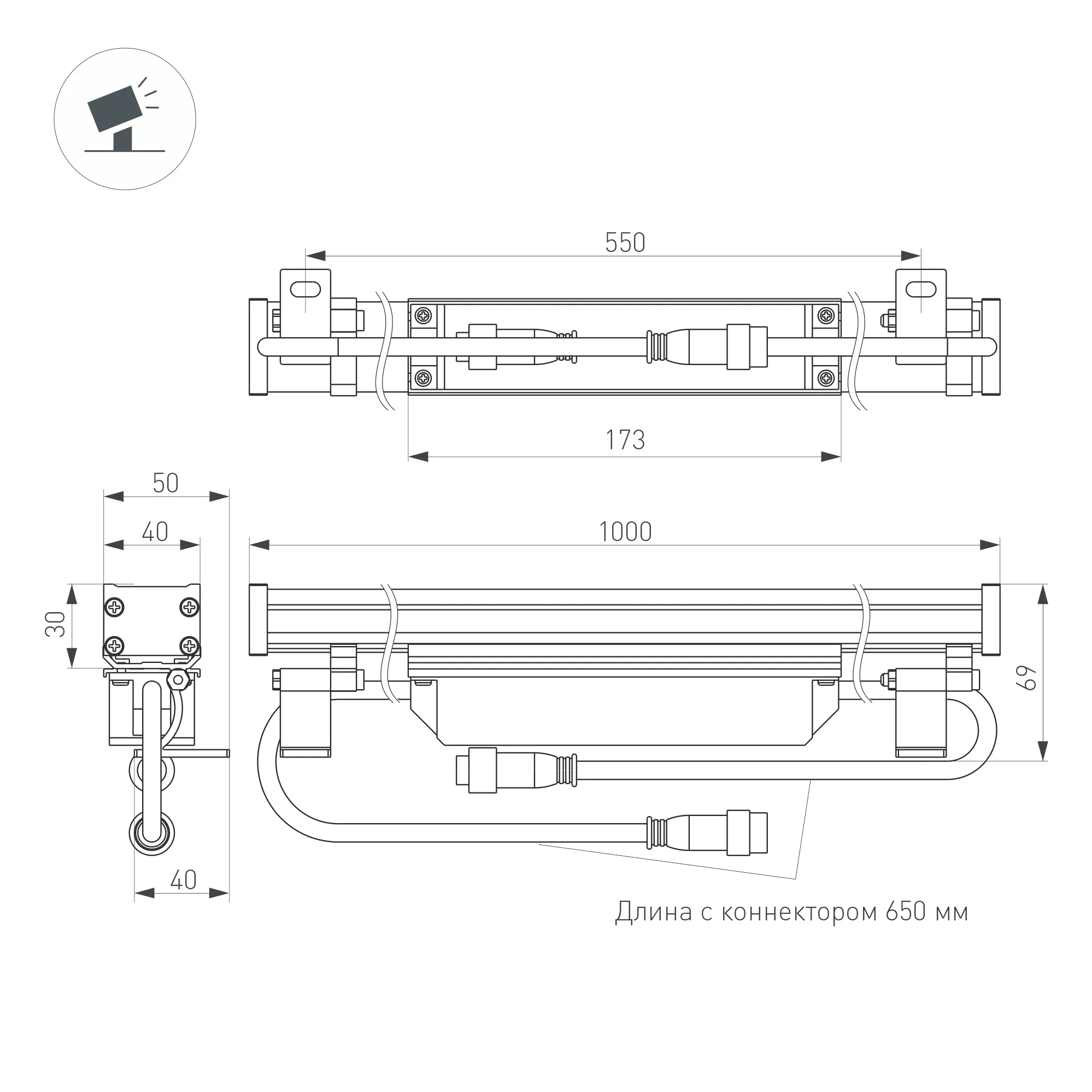 Линейный прожектор AR-LINE-1000-24W Warm3000 (GR, 15x60 deg, 230V) (Arlight, IP65 Металл, 3 года) - Изображение