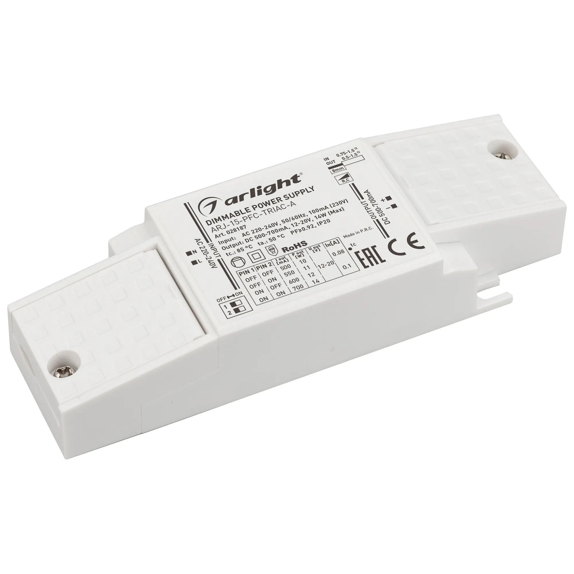 Блок питания ARJ-15-PFC-TRIAC-A (14W, 500-700mA) (Arlight, IP20 Пластик, 5 лет) - Изображение