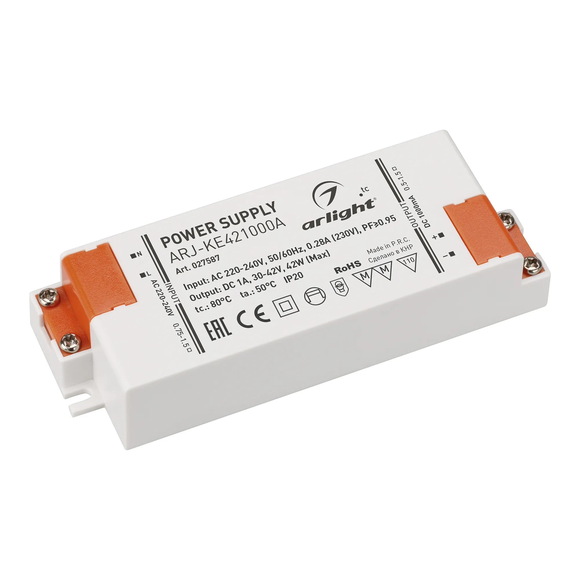 Блок питания ARJ-KE421000A (42W, 1000mA, PFC) (Arlight, IP20 Пластик, 5 лет) - Изображение