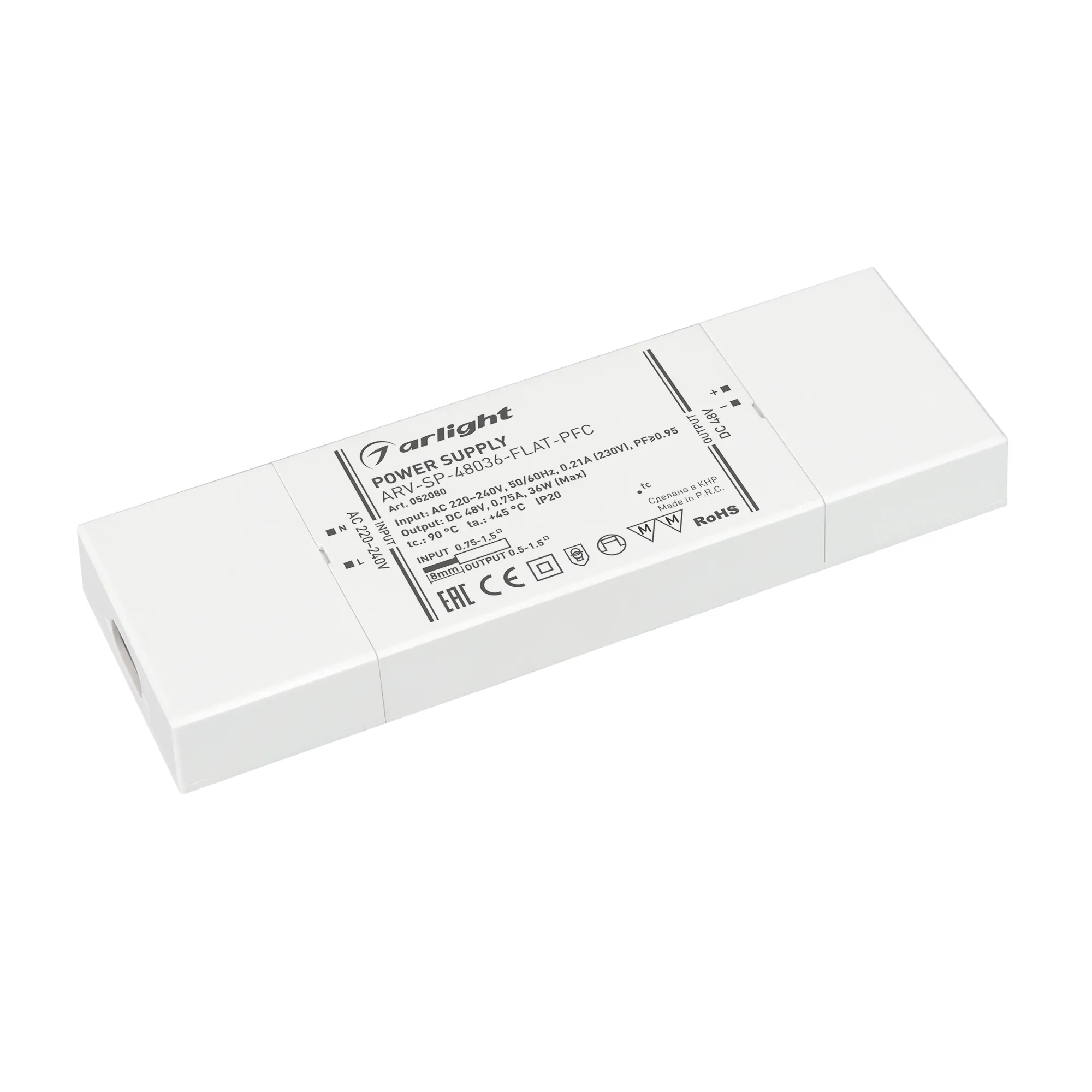 Блок питания ARV-SP-48036-FLAT-PFC (48V, 0.75A, 36W) (Arlight, IP20 Пластик, 5 лет) - Изображение