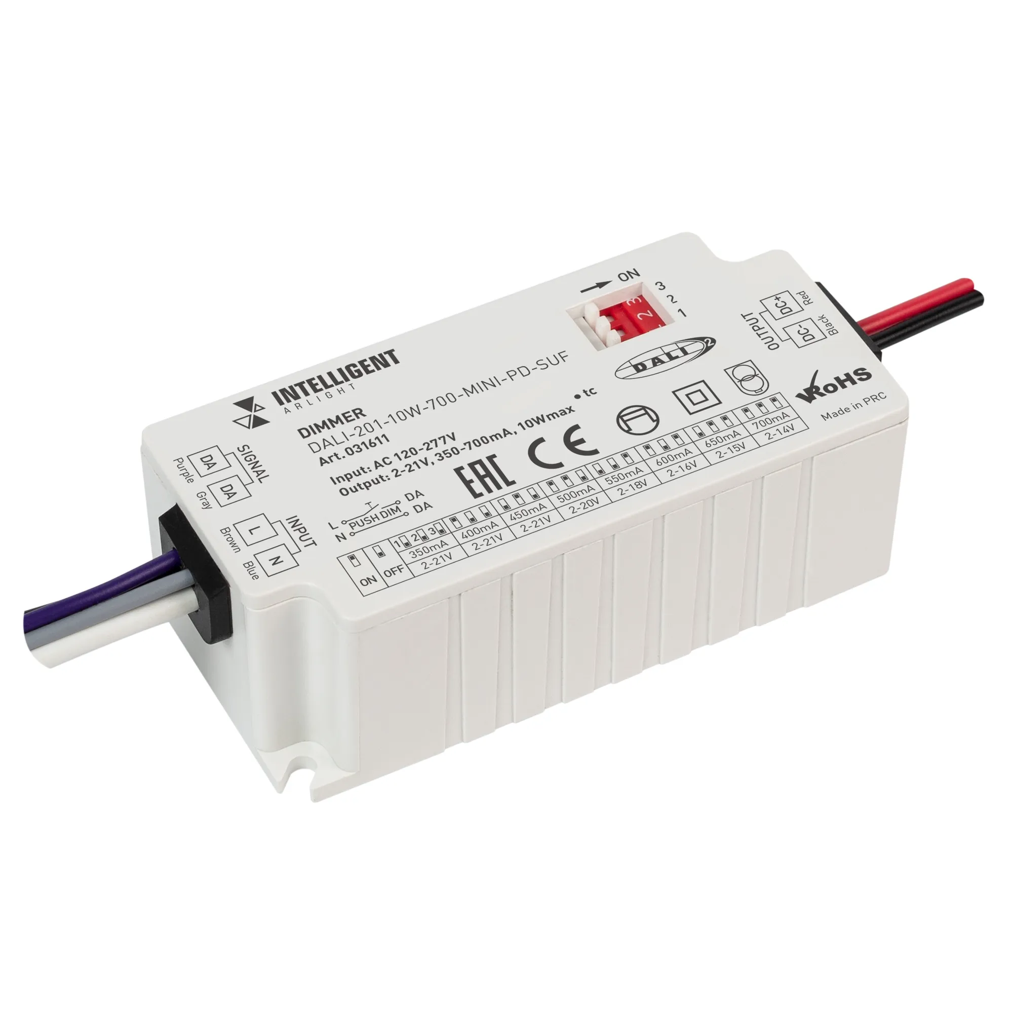 INTELLIGENT ARLIGHT Диммер DALI-201-10W-700-MINI-PD-SUF (230V, 350-700mА) (IARL, IP20 Пластик, 5 лет) - Изображение
