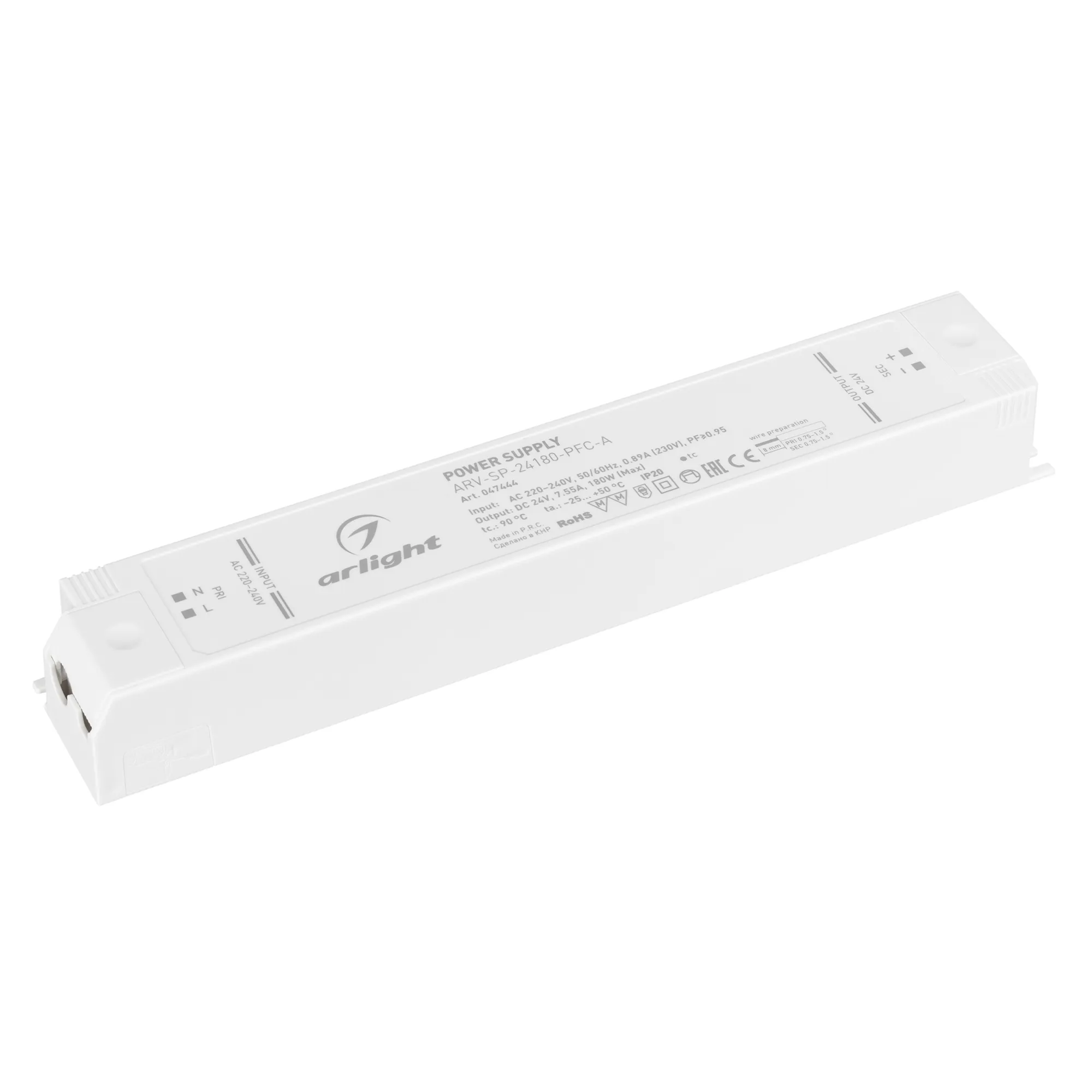 Блок питания ARV-SP-24180-PFC-A (24V, 7.5A, 180W) (Arlight, IP20 Пластик, 5 лет) - Изображение