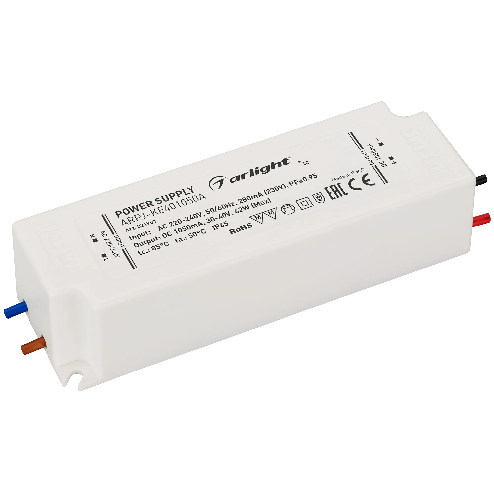 Блок питания ARPJ-KE401050A (42W, 1050mA, PFC) (Arlight, IP65 Пластик, 5 лет) - Изображение