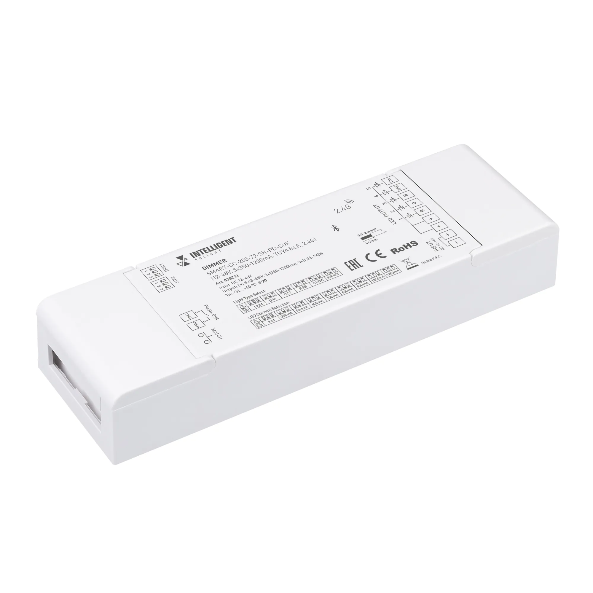 INTELLIGENT ARLIGHT Диммер SMART-CC-205-72-SH-PD-SUF (12-48V, 5x350-1200mA, TUYA BLE, 2.4G) (IARL, IP20 Пластик, 5 лет) - Изображение