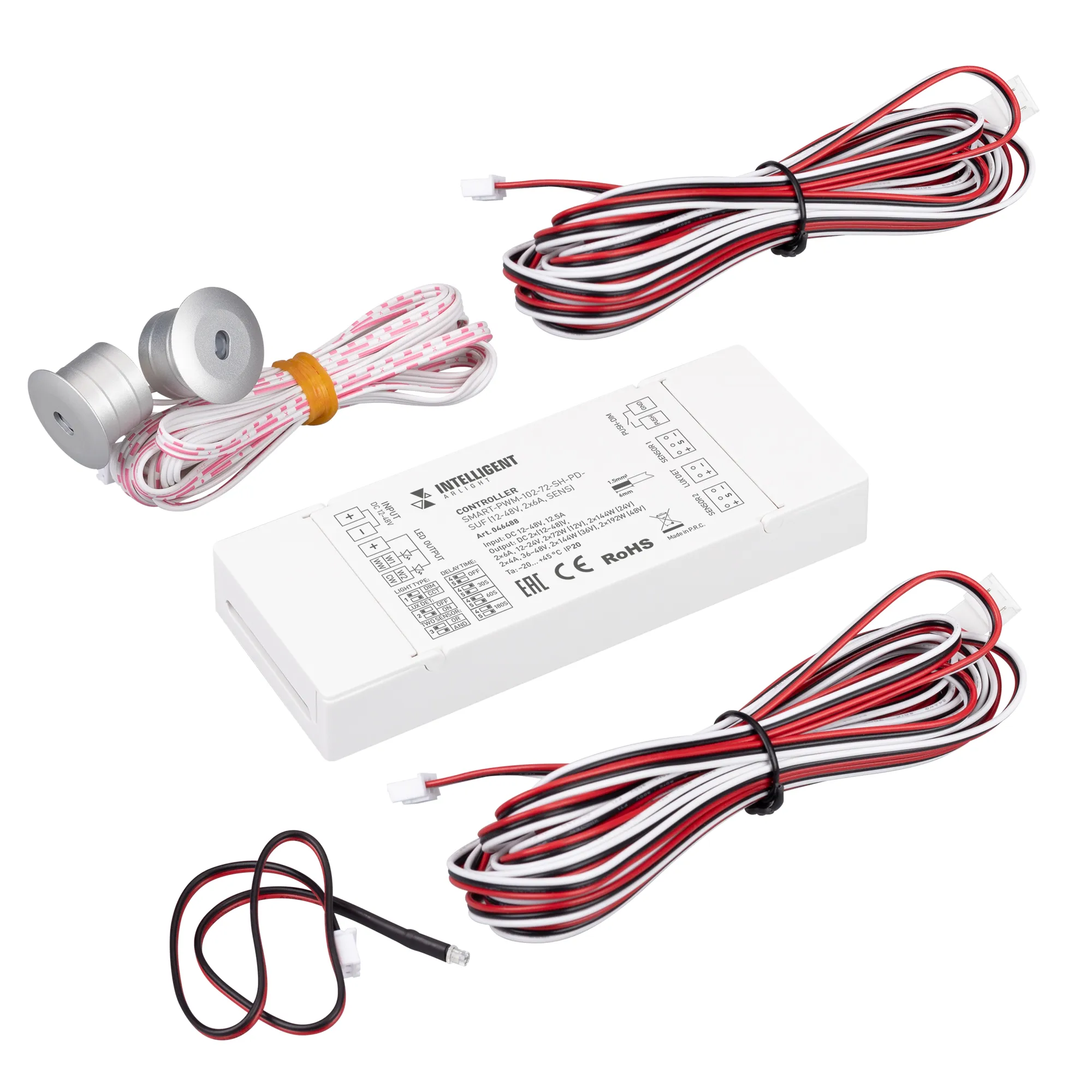 INTELLIGENT ARLIGHT Контроллер лестничный SMART-PWM-102-72-SH-PD-SUF (12-48V, 2x6A, SENS) (IARL, IP20 Пластик, 5 лет) - Изображение