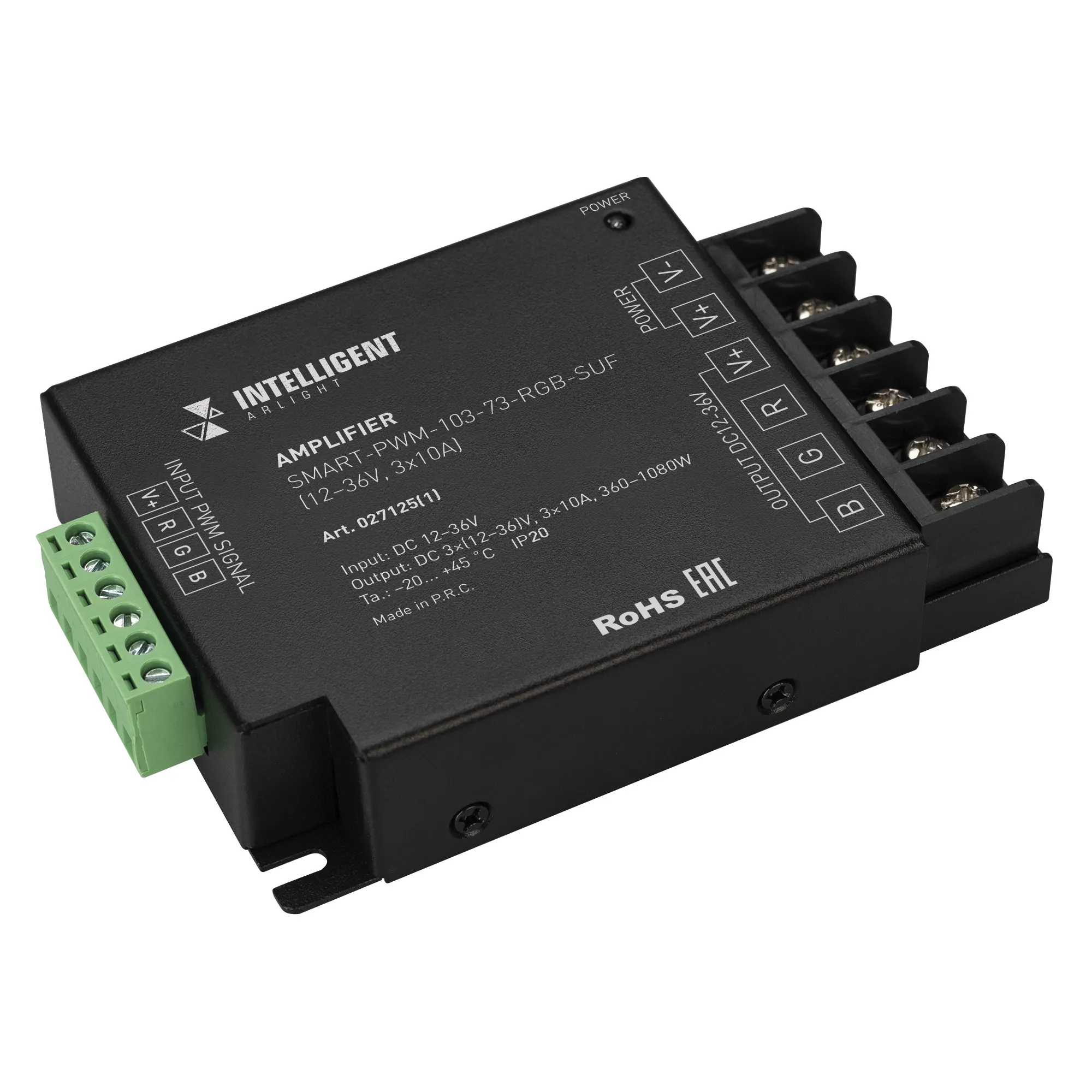INTELLIGENT ARLIGHT Усилитель SMART-PWM-103-73-RGB-SUF Black (12-36V, 3x10A) (IARL, IP20 Металл, 5 лет) - Изображение