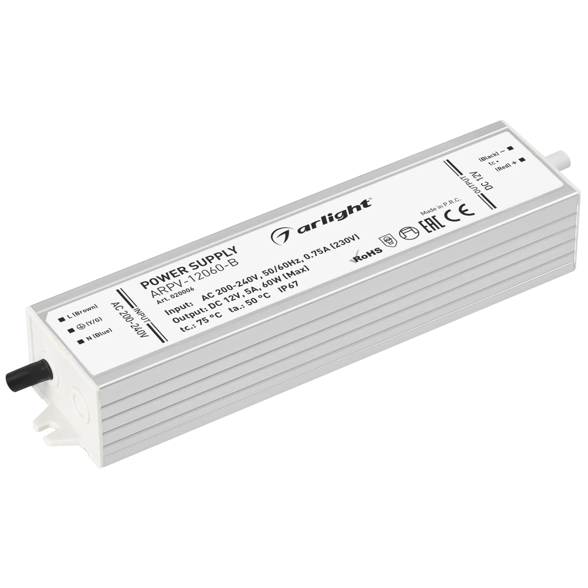 Блок питания ARPV-12060-B (12V, 5.0A, 60W) (Arlight, IP67 Металл, 3 года) - Изображение
