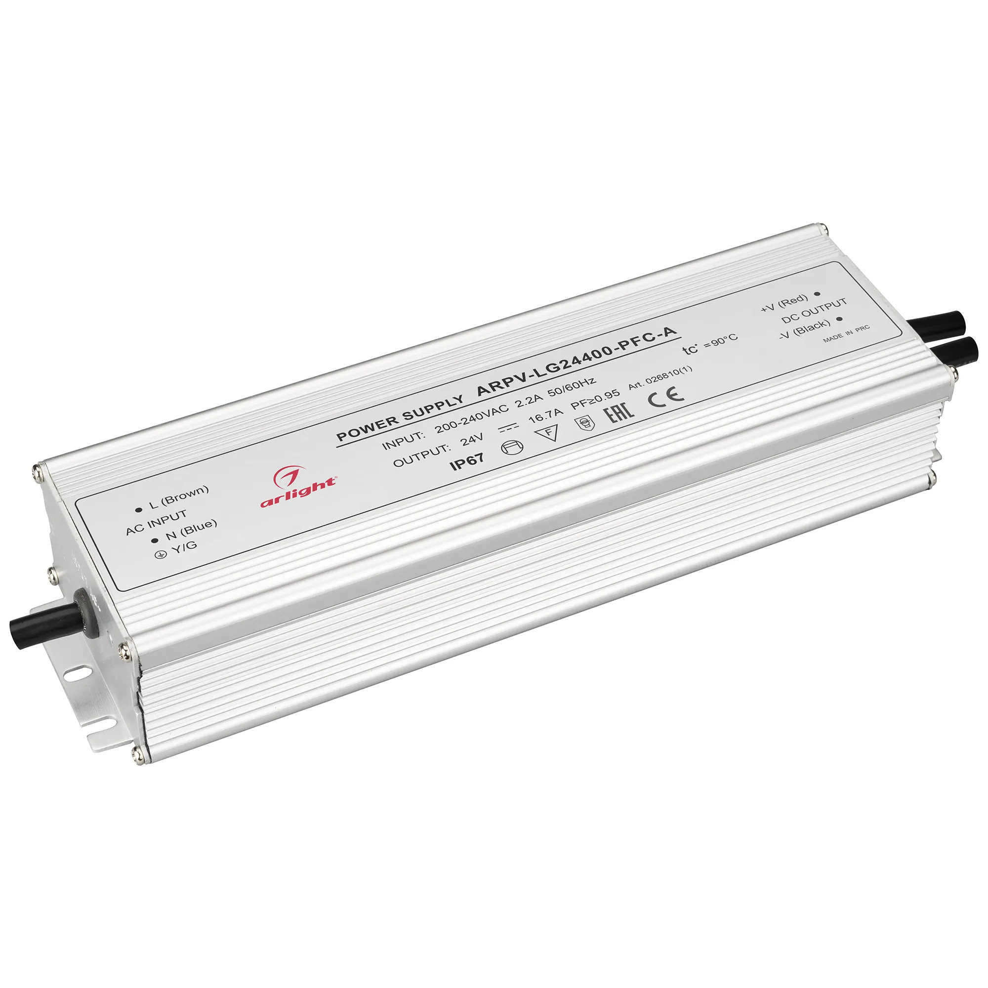 Блок питания ARPV-LG24400-PFC-A (24V, 16.7A, 400W) (Arlight, IP67 Металл, 5 лет) - Изображение