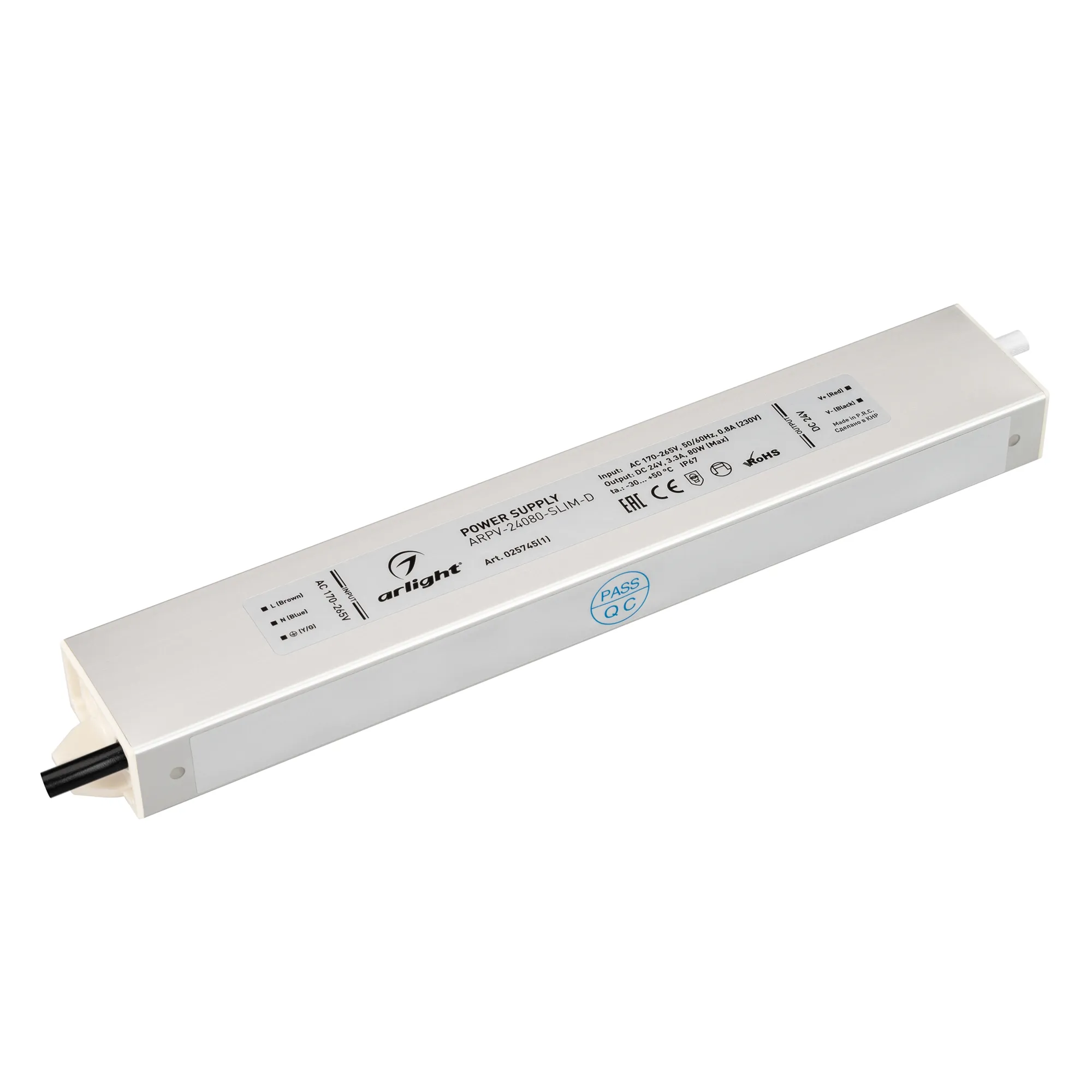 Блок питания ARPV-24080-SLIM-D (24V, 3.3A, 80W) (Arlight, IP67 Металл, 3 года) - Изображение