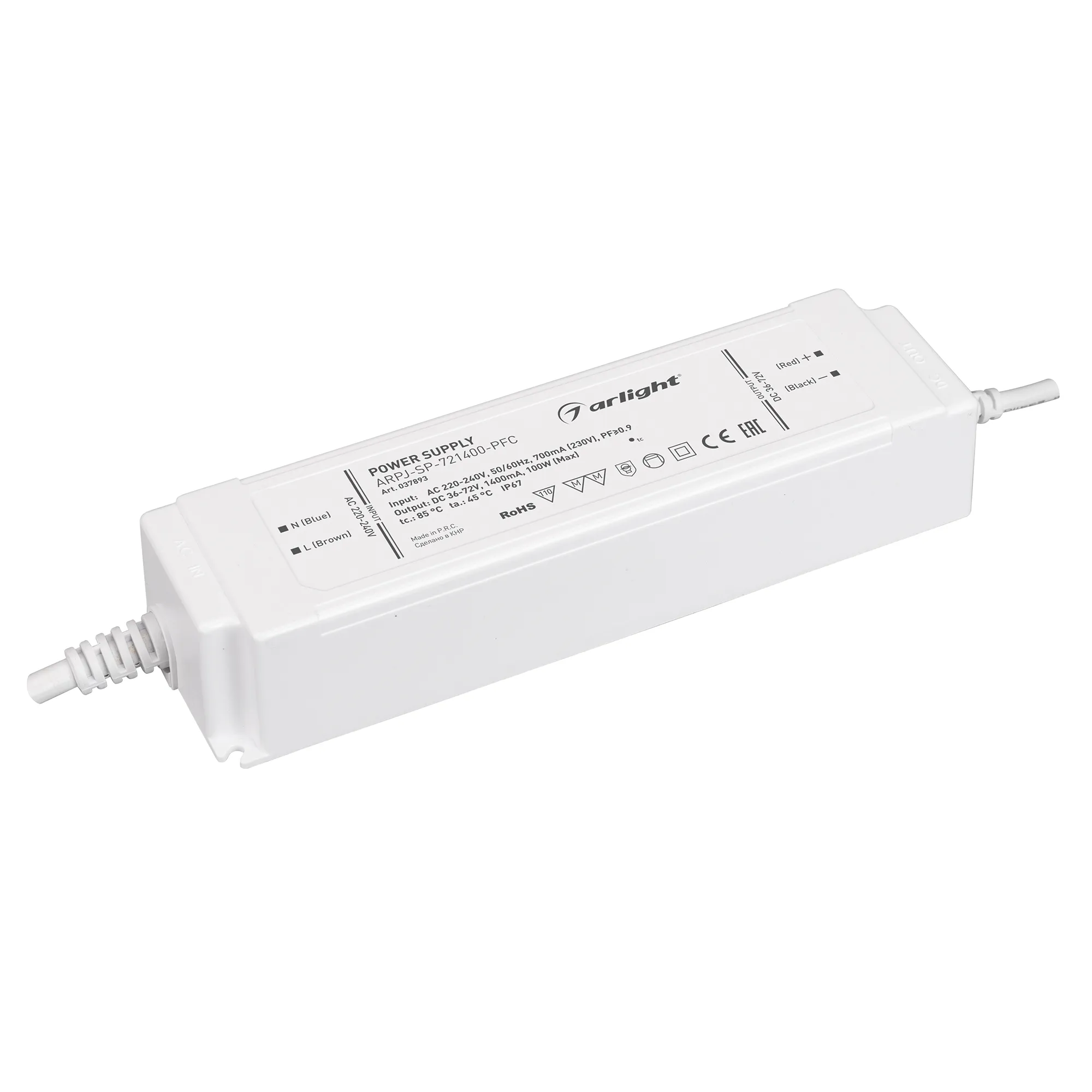 Блок питания ARPJ-SP-721400-PFC (100W, 36-72V, 1.4A) (Arlight, IP67 Пластик, 5 лет) - Изображение
