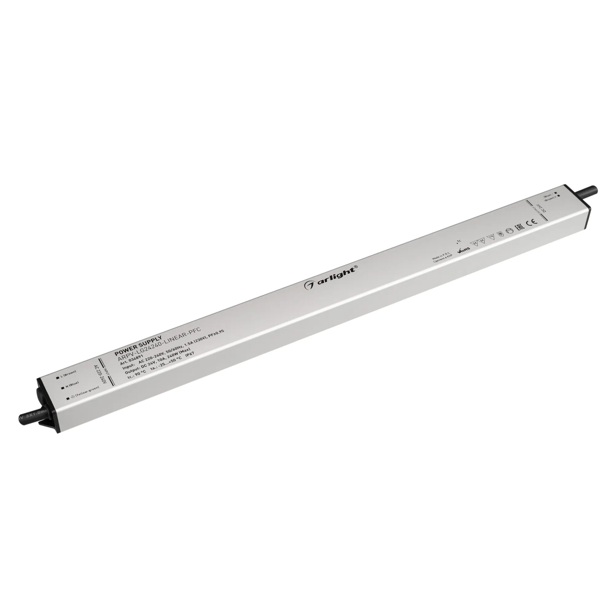 Блок питания ARPV-LG24240-LINEAR-PFC (24V, 10A, 240W) (Arlight, IP67 Металл, 5 лет) - Изображение
