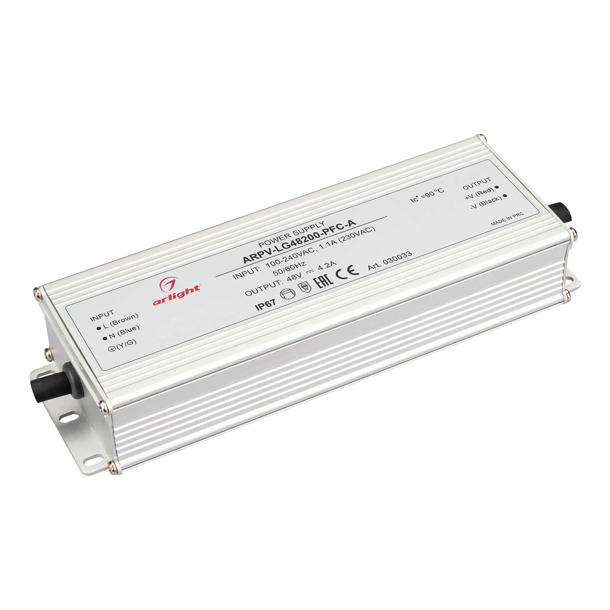 Блок питания ARPV-LG48200-PFC-A (48V, 4.2A, 200W) (Arlight, IP67 Металл, 5 лет) - Изображение