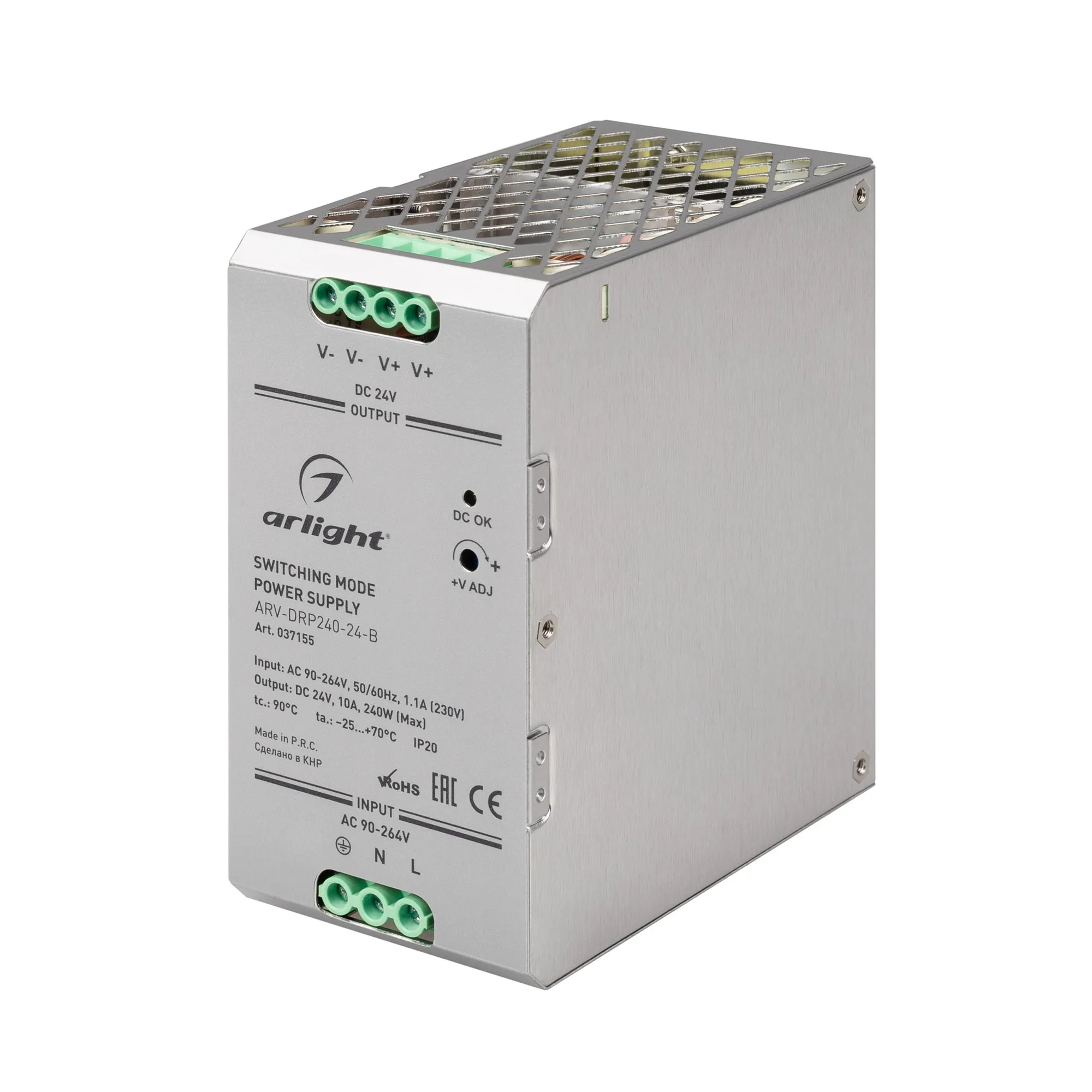 Блок питания ARV-DRP240-24-B (24V, 10A, 240W, PFC) (Arlight, IP20 Металл, 5 лет) - Изображение