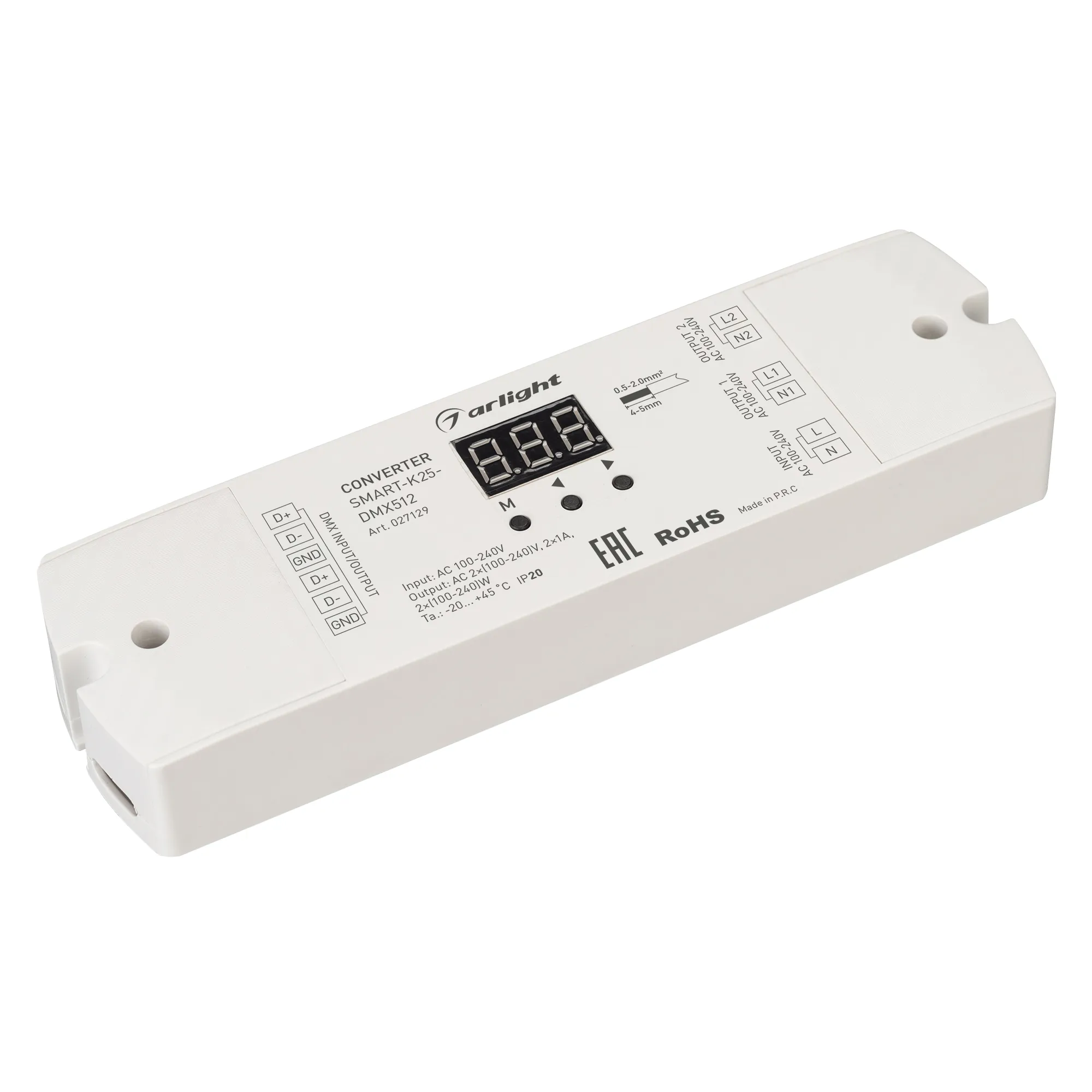 Конвертер SMART-K25-DMX512 (230V, 2x1A, TRIAC) (Arlight, Пластик) - Изображение